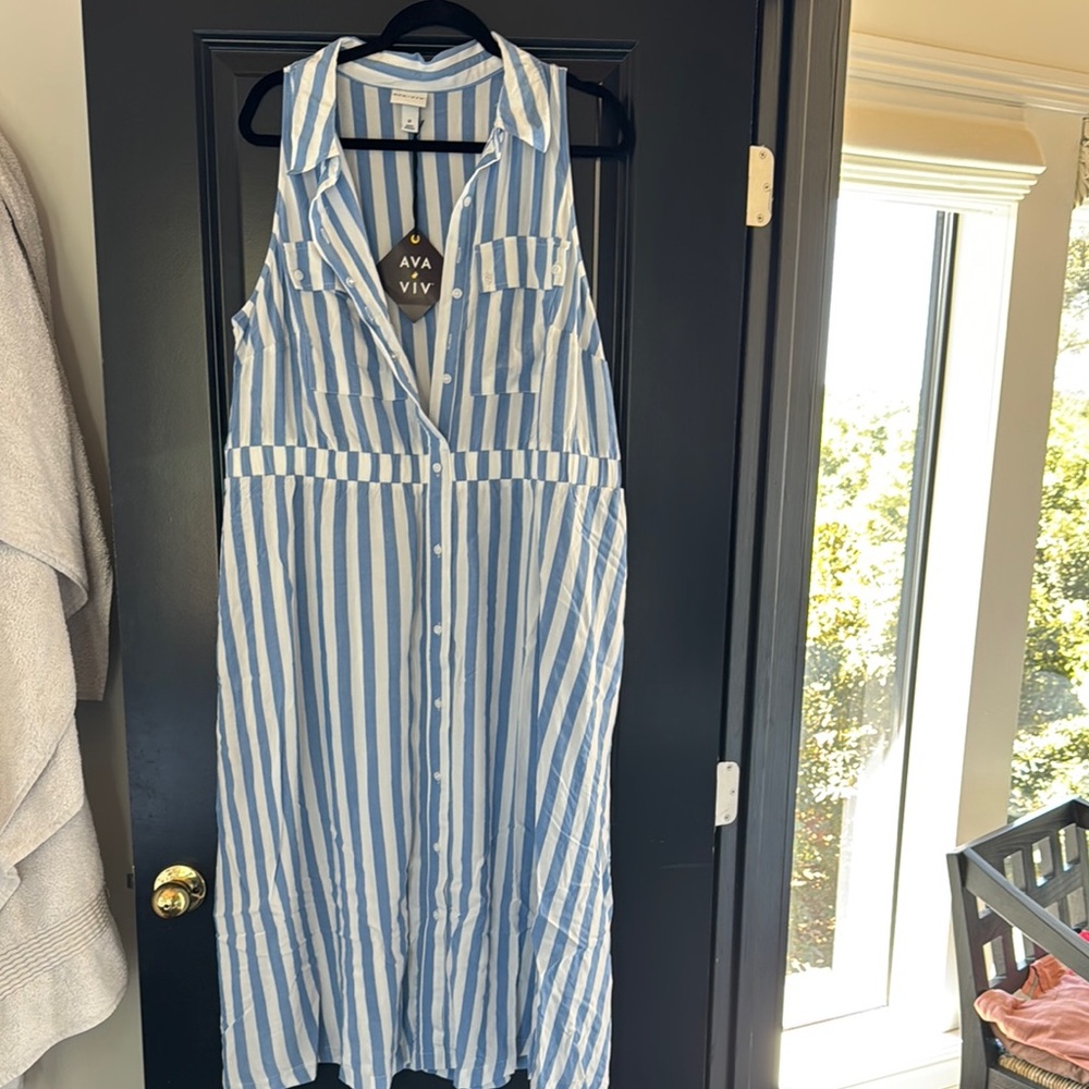 Ava & Viv Blue Striped Women's Dress